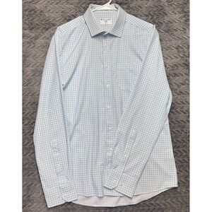 &Collar Performance Dress Shirt‎ L Light Blue Gingham Slim Fit Stretch (1928)